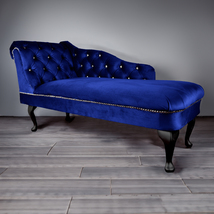 Regent Handmade Tufted Royal Navy Blue Velvet Chaise Longue Bedroom Acce... - £254.99 GBP