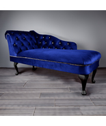 Regent Handmade Tufted Royal Navy Blue Velvet Chaise Longue Bedroom Acce... - £251.62 GBP