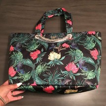 NEW Victoria&#39;s Secret Black Palm Floral Weekender Tote Travel Bag Embossed Nylon - £40.08 GBP