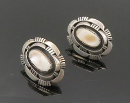 L.M. NEZ NAVAJO 925 Silver - Vintage Mother Of Pearl Drop Earrings - EG10104 - £83.41 GBP