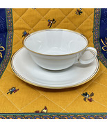 One Bernardaud Pacaudiere Breakfast Cup &amp; Saucer White W Gold Trim Limog... - $53.20