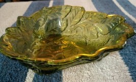 Vintage Green Triangle Shaped Carnival Glass Grape Leaf Dish Bowl - £11.01 GBP