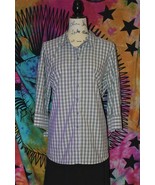 Joan Rivers Gray Gingham Button-Down Blouse~L~12~Long Sleeve~Top Shirt~P... - $10.69 CAD
