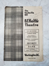 The Vaudeville Bill B.F. Keith&#39;s Theatre Washington D.C. Season 1917-191... - $19.95