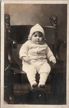 RPPC Cute Chubby Baby Knitted Suit Hat in Chair Real Photo Postcard V7 - £7.13 GBP
