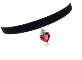 Womens Girls Black 3/8 Velvet Choker Necklace with Garnet - £35.25 GBP