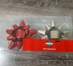 (1) December Home Christmas Bow Ornaments, Red And Gold 4 Ct.-BRAND NEW-SHIP24HR - £9.37 GBP