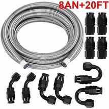 20FT -8AN AN8 PTFE Stainless Steel Braided Fuel Gas Oil Line Hose Black New - £52.06 GBP