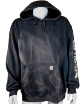 Carhartt Faded Distressed Sweatshirt Mens 2XL Loose Fit Hooded Fleece Black Hole - £35.35 GBP