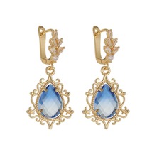 Blue Crystal &amp; 18K Gold-Plated Scroll Drop Huggie Earrings - £12.75 GBP