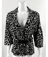 Luii Blazer Jacket Size XL Black Beige Animal Print Belted Button Up Womens - $564.50 MXN