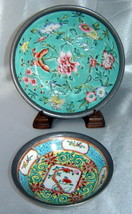 Lot (2) Japanese Porcelain Ware Pewter Encased Enameled Bowls (4&quot; &amp; 5 3/4&quot; Dia.) - £15.53 GBP