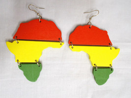 New Ethnic Africa Pride Bold Red Yellow Green Wood 3 Tier Dangling 3&quot; Earrings - £6.68 GBP