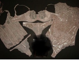 Victoria&#39;s Secret Unlined 36DD Bra Set+L Corset+Teddy Lace Pink Velour Velvet - £155.94 GBP