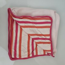 Old Navy Pink White Orange Stripe Baby Blanket Security Lovey Fleece Cotton - £11.86 GBP