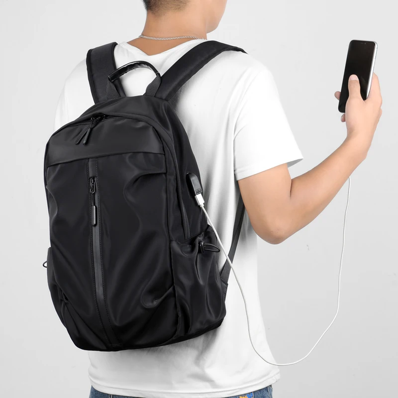 14 Inch Usb Charging Shoulder Bag Splash-proof Polyester Men&#39;s Backpack Travel C - £81.31 GBP