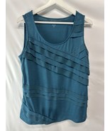 Coldwater Creek Green Popover Tank Top Blouse Ruffle Front Rayon Blend L... - $24.72