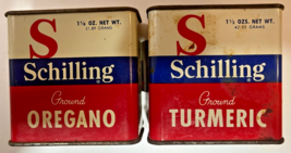 Vintage Tin   Schilling Ground TURMERIC Spice Tin &amp; OREGANO  1 1/2 Ounce... - €8,43 EUR