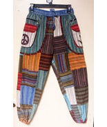 SALE  SMALL  Cotton Peace Sign Ohm Patchwork Harem  Pants  #LF83SB  Unisex - $32.99