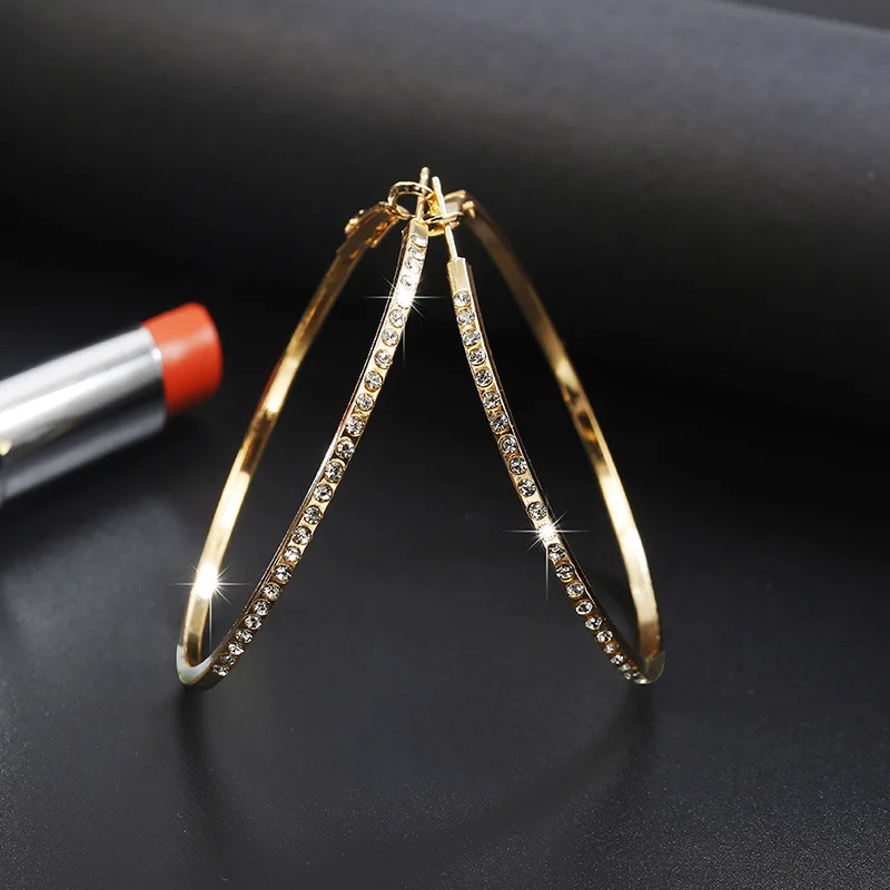 Fashion Hoop Earrings With Rhinestone Big Circle Earrings Simple Earrings Big Ci - £12.12 GBP