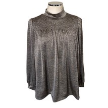 ProBlue Heather Gray Long Sleeve Smocked Yoke Mock Neck Blouse Size Large - £14.30 GBP