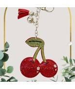 Sparkling Cherry Keychain With Rhinestones And Tassel - Lobster Clasp Fa... - $10.82 CAD