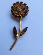  VINTAGE floral flower design  Brown amber color rhinestone brooch - £15.63 GBP
