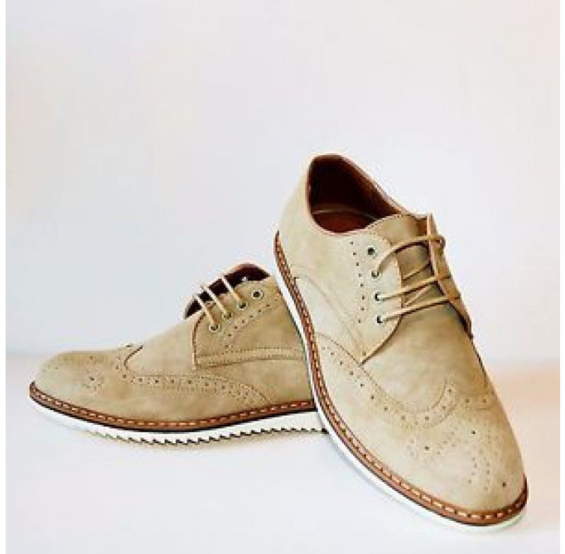 NEW Handmade Men's Beige Color Suede Wing Tip Shoes, Men's Lace Up Formal New Sh