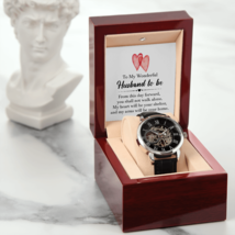 To My Wonderful Husband To Be Men&#39;s Openwork Watch With Message Card in Mahogany - £113.86 GBP