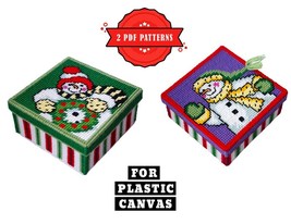 2 Snowman Box Plastic canvas cross stitch patterns - Xmas box easy plastic  - £4.70 GBP