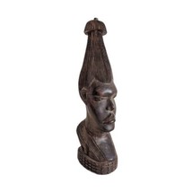 African Hand Carved Wooden Lamp Base, Vintage Art, 42 cm - $52.55