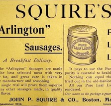 Squire&#39;s Arlington Sausages 1894 Advertisement Victorian Beef Lard ADBN1h - £13.82 GBP