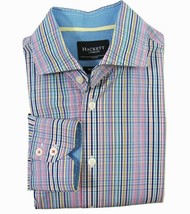 Hackett London Striped Flip Cuff Shirt M 2 Ply Cotton Purple Blue Thomas Mason  - £17.96 GBP