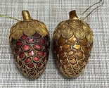 NYCO Victorian Cloisonné Enameled Ornaments Pair of Pinecones ~ Red &amp; Gold! - £26.47 GBP