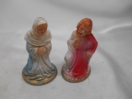 Old Vtg Chalkware Mary Joseph Nativity Scene Figures Figurines Religious 3&quot; Tall - £15.81 GBP