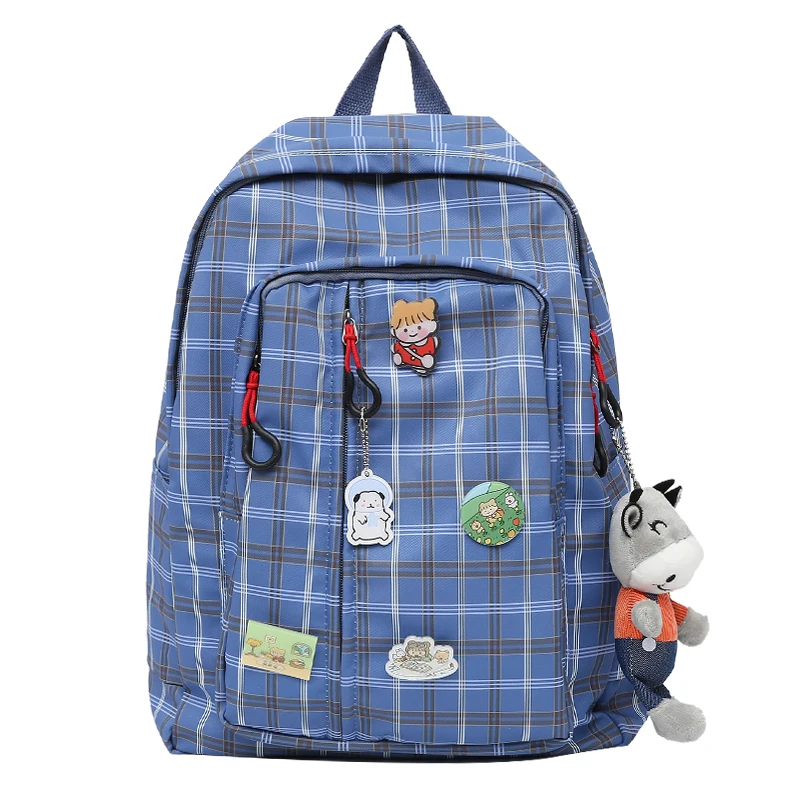 Plaid Women&#39;s backpack 2024 trend Female bag Kawaii Ox Student College BookBag G - £93.71 GBP