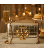 NEW Tory Burch Eleanor Gold Croc Embossed Leather Small Convertible Shou... - $1,050.59 CAD