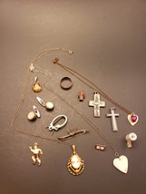 18 Assorted Pieces of Vintage Jewelry - Pins, Necklaces, Crosses, Cameo,... - $40.00