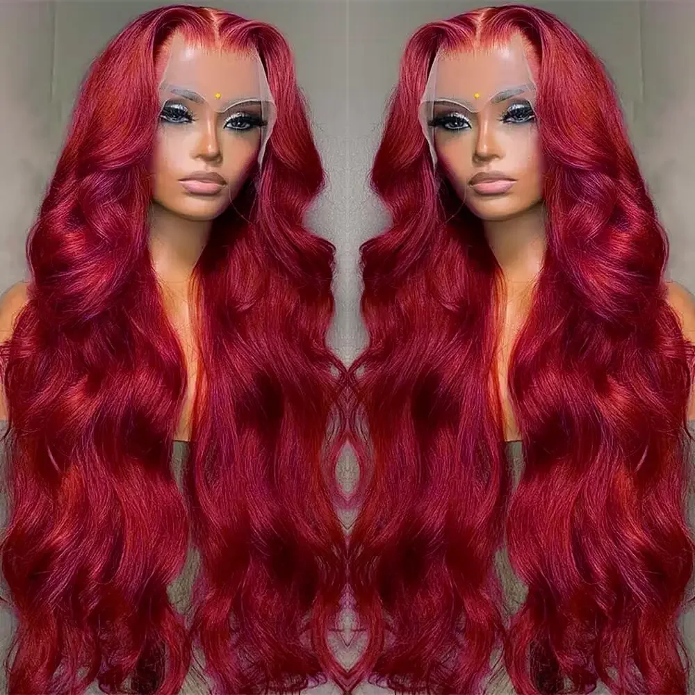 Burgundy 99J Red Body Wave Lace Front Wig 13x4 Full HD Lace Frontal Wig P - £48.42 GBP+