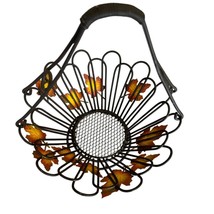 Decorative Metal Basket Fall Leaf Design Black Wire Leaves - $368.66 MXN