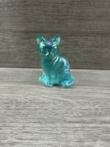 Fenton Glass Cat Carnival Glass Teal Blue - $44.55
