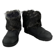 Ugg Ellee Black Leather Faux Fur Ankle Boots 4 Girls Big Kids 1008178K - $50.00