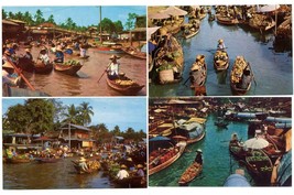 4 Color Postcards Thailand Boat Vendors Floating Market Unposted #1 - $5.00