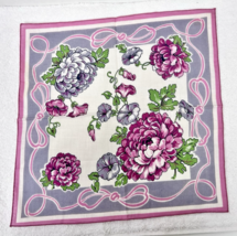 Vintage Hankie Purples Pinks Greys Chrysanthemum and Morning Glory  12 Inch - $9.89