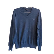 Gant Mens  Navy Premium Cotton Knit V-Neck Pullover Embroidered Logo Size L - £19.30 GBP