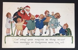 Santa Claus Carrying Bag of Toys for Group of Children Antique PC Embossed - £12.55 GBP