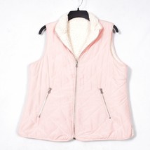 Women&#39;s Quilted Puffer Reversible Sherpa Vest Pink Cream - £11.21 GBP