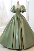 Sage Green Ball Gown Short Bell Sleeves Prom Dress Long - £142.64 GBP
