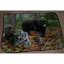 Black Bear Fleece Blanket Northwest Realm Lap Throw Forest Trees James Hautman - £27.85 GBP