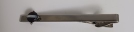 Vintage Long Silvertone Black Bead Tie Clip 3&quot;  Men&#39;s - $7.32